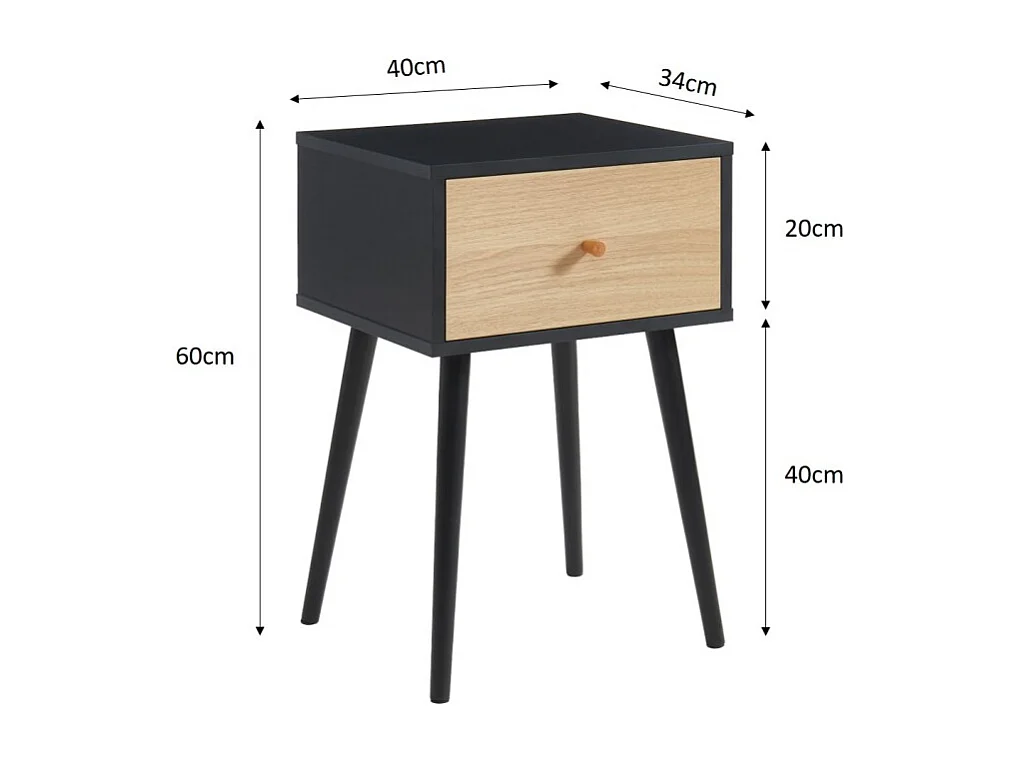 Table de chevet HORTENSE coloris noir et effet chêne