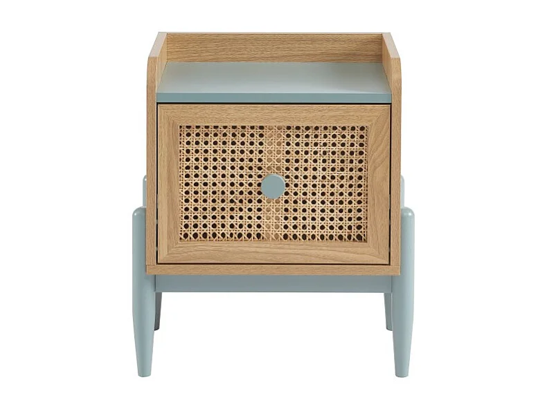 Table de chevet PABLO bleu et cannage rotin 40cm
