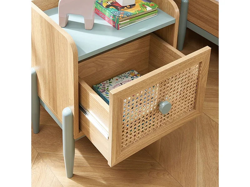 Table de chevet PABLO bleu et cannage rotin 40cm