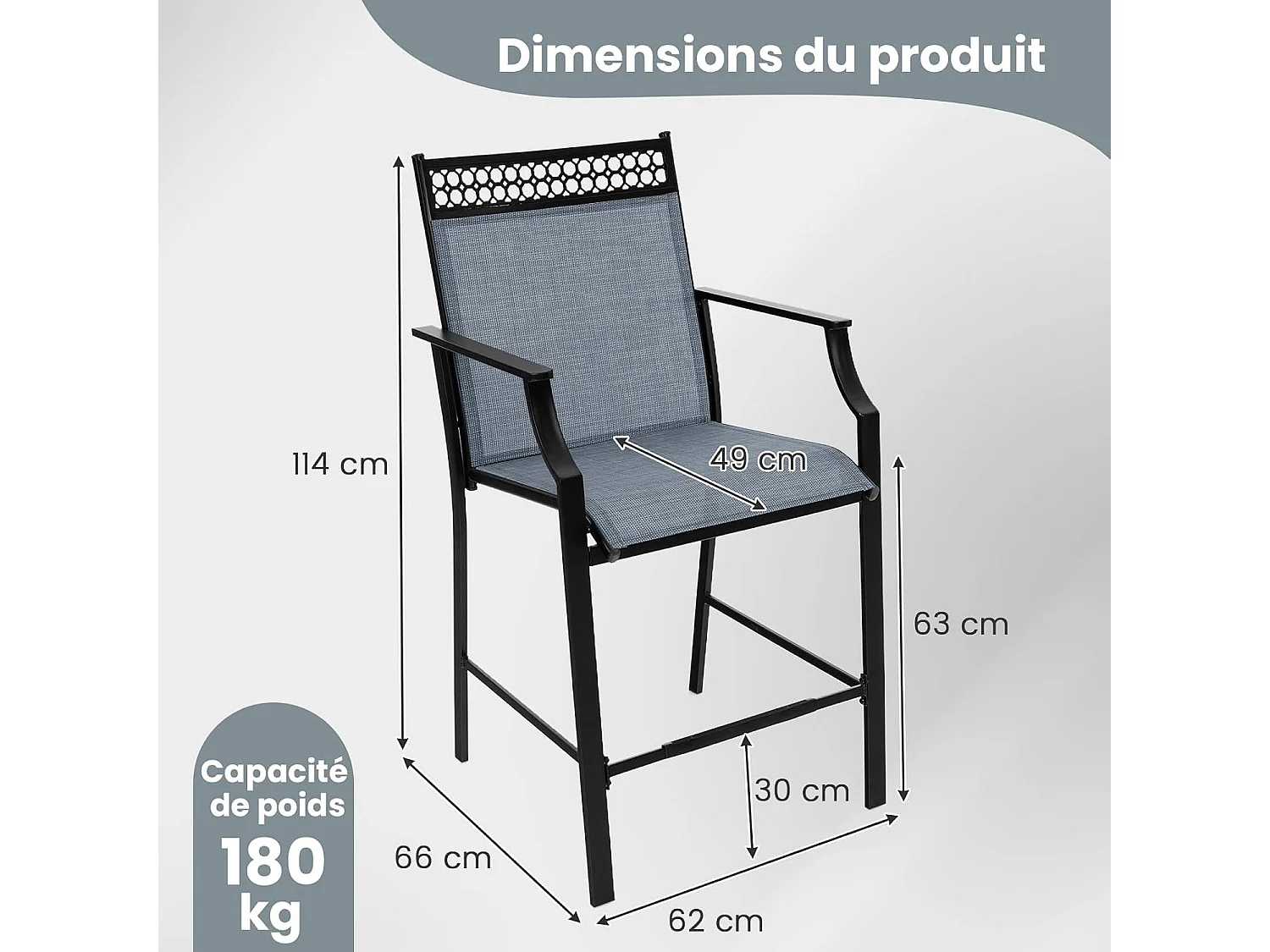 Set van 2 Metalen Barkrukken met Armleuningen, Ademend Stoffen Zitvlak, Hoogte 63 cm, Draagvermogen 180 kg – Blauw, Koffie, Rood