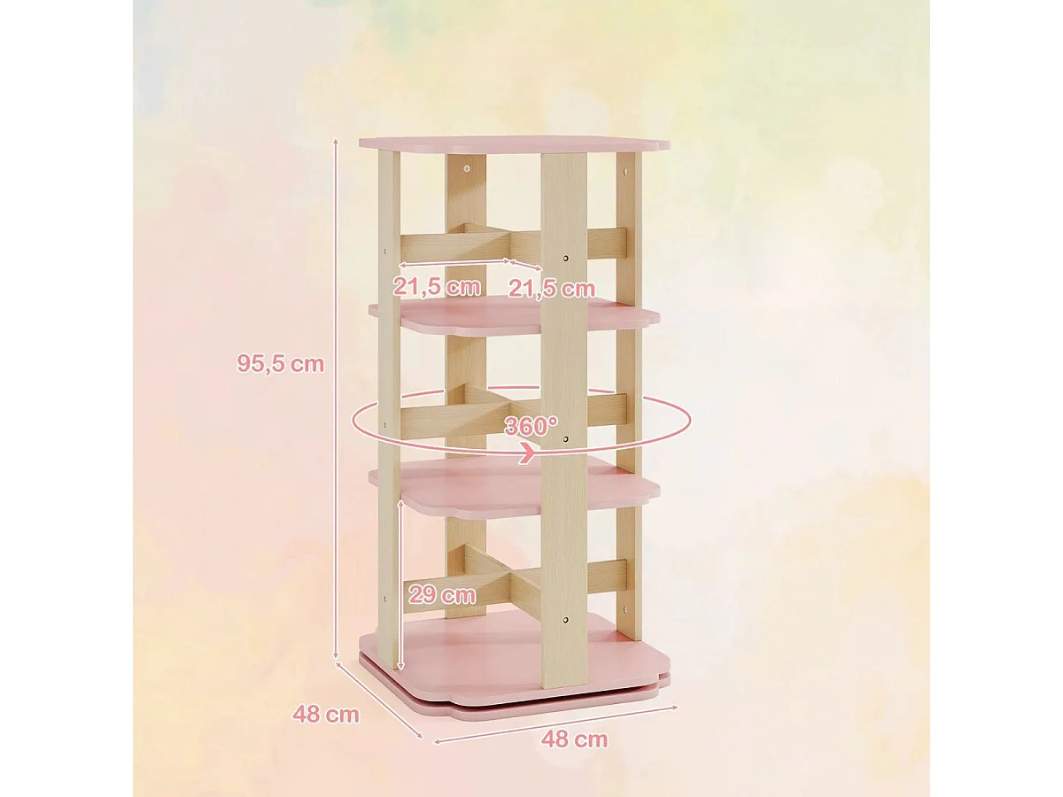 Libreria per bambini ruotabile a 360° Scaffale per giocattoli a 3 livelli con 12 scomparti 48 x 48 x 95,5 cm Rosa