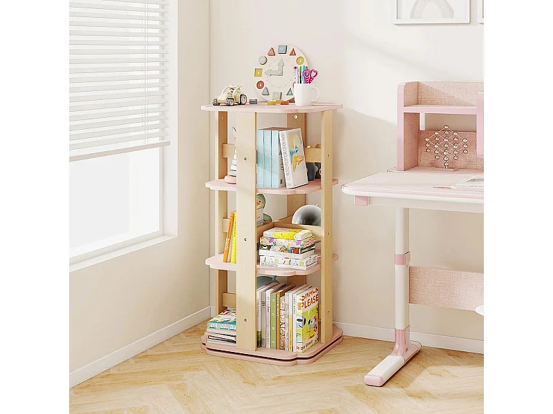 Libreria per bambini ruotabile a 360° Scaffale per giocattoli a 3 livelli con 12 scomparti 48 x 48 x 95,5 cm Rosa