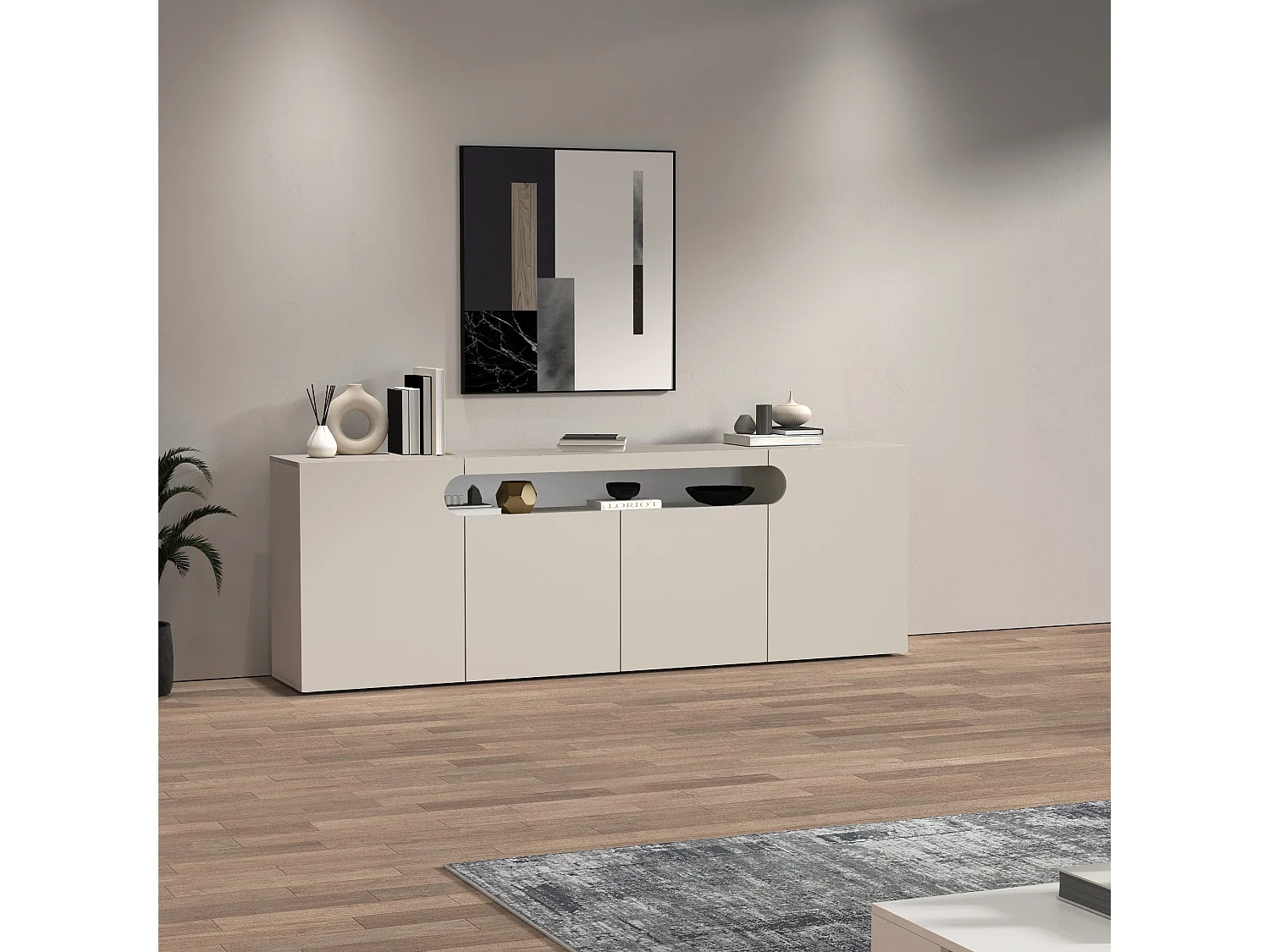 Credenza Real con 4 ante e 1 vano aperto cashmere 200x40x80 cm