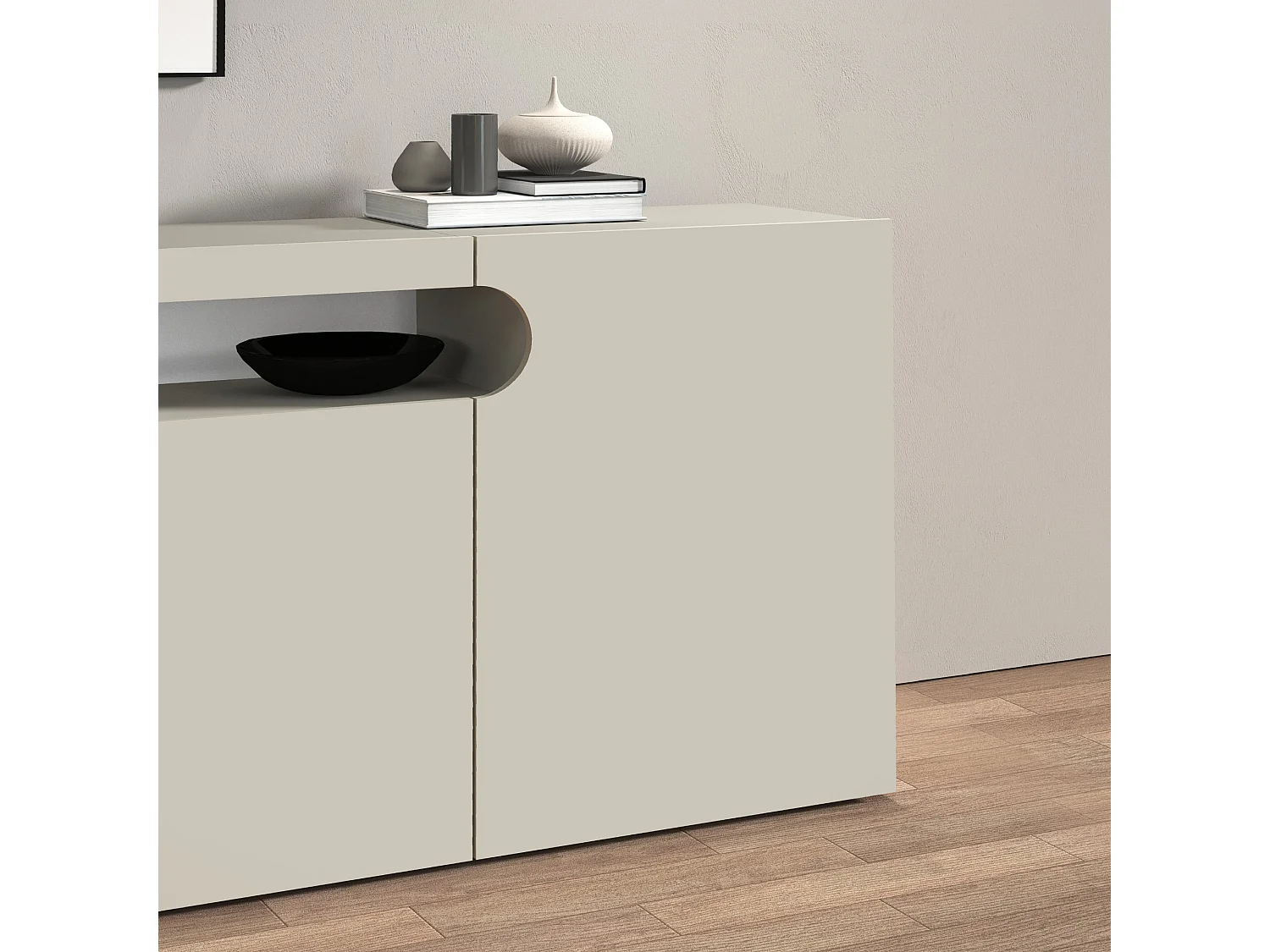 Credenza Real con 4 ante e 1 vano aperto cashmere 200x40x80 cm