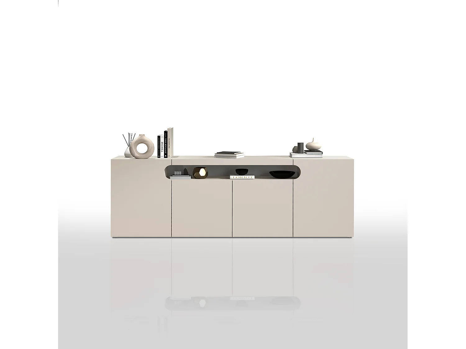 Credenza Real con 4 ante e 1 vano aperto cashmere 200x40x80 cm