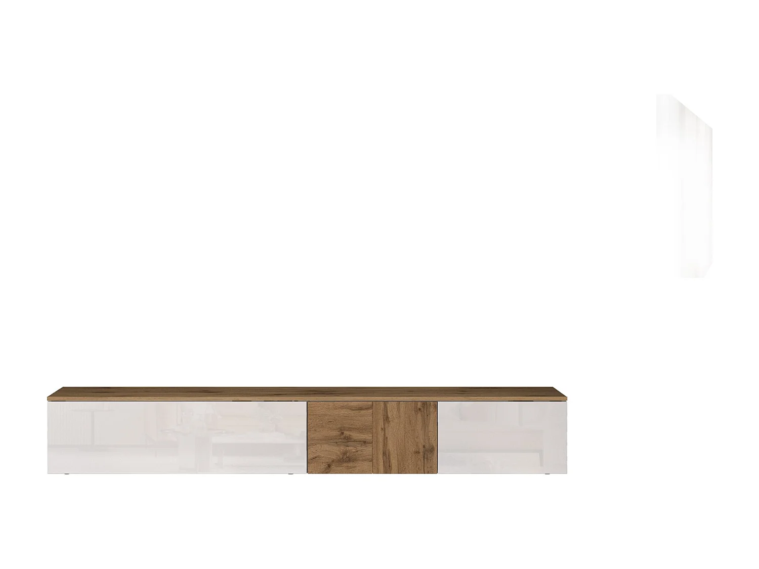 Mobile porta TV sospeso Iseo con 2 ante e 1 ribalta bianco lucido e rovere 200x35x30 cm