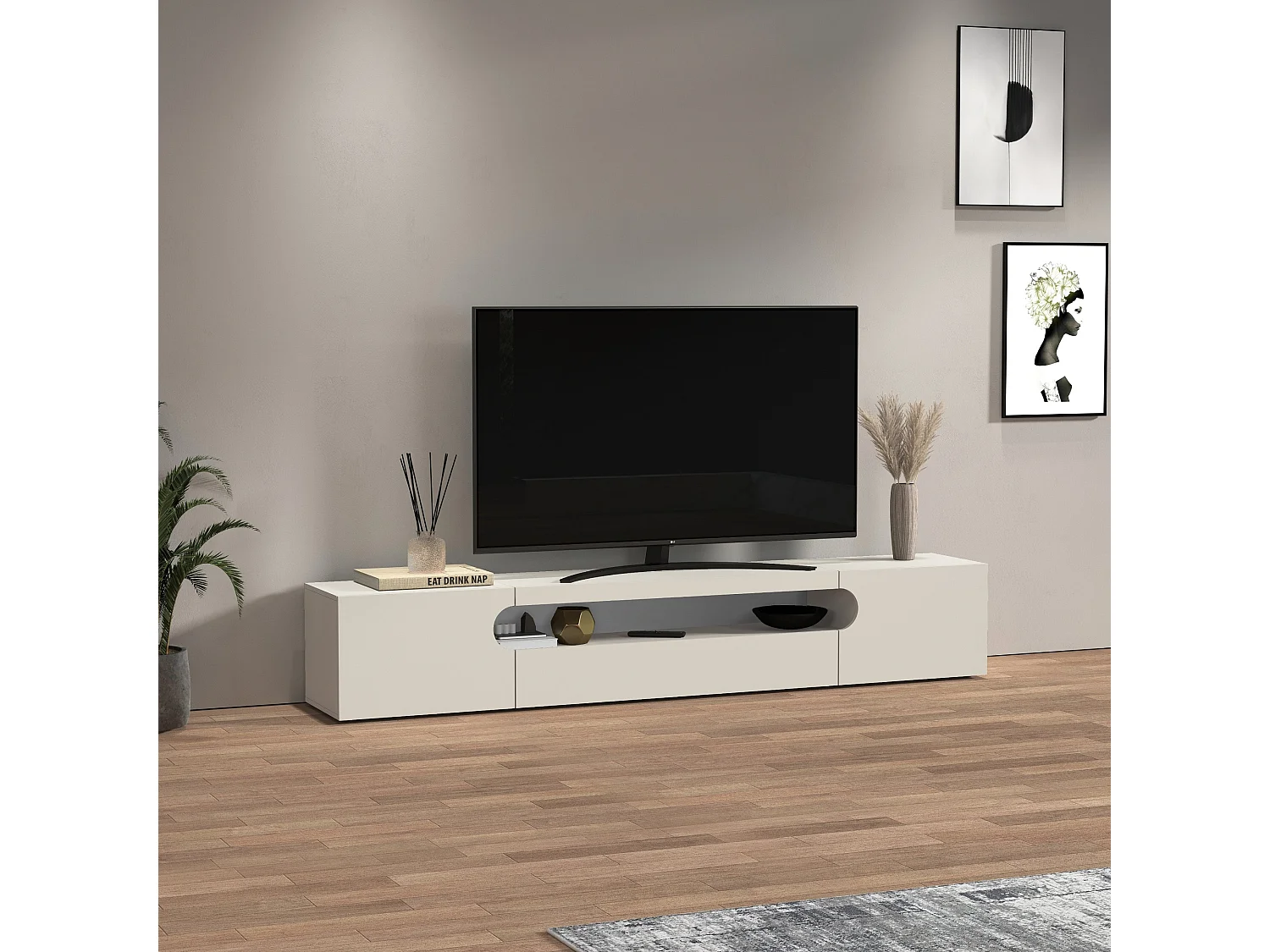 Mobile porta TV Real con 2 ante laterali 1 ribalta e 1 vano aperto cashmere 240x40x40 cm