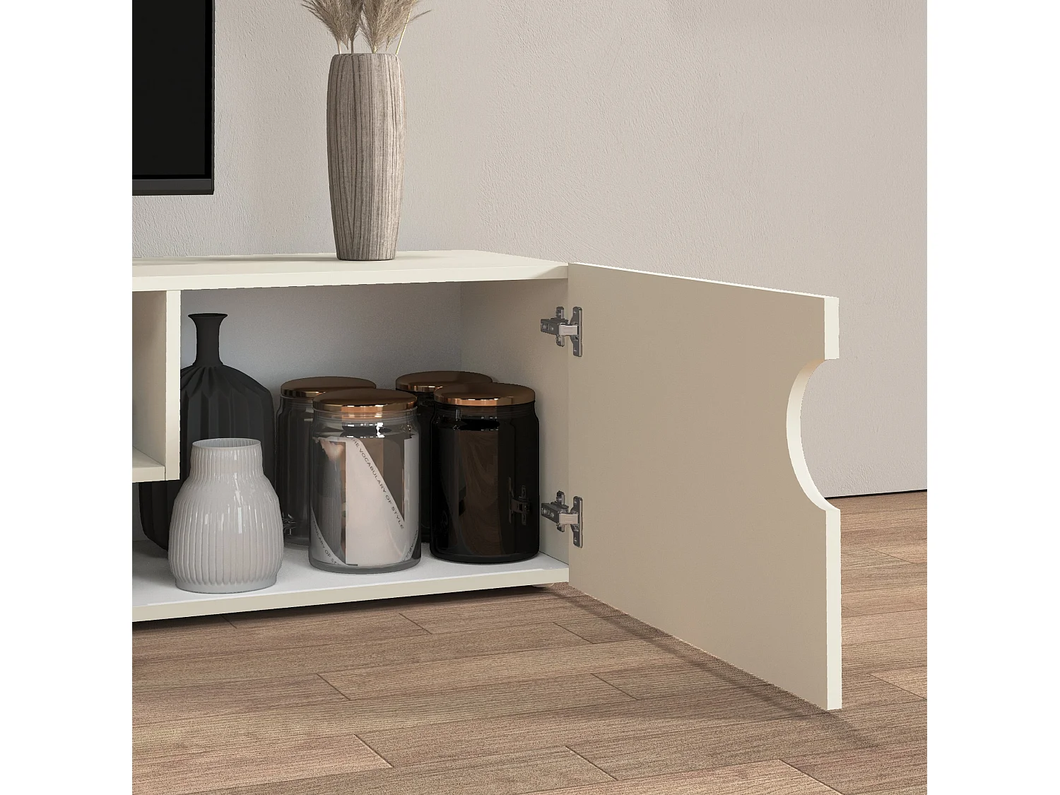 Mobile porta TV Real con 2 ante laterali 1 ribalta e 1 vano aperto cashmere 240x40x40 cm