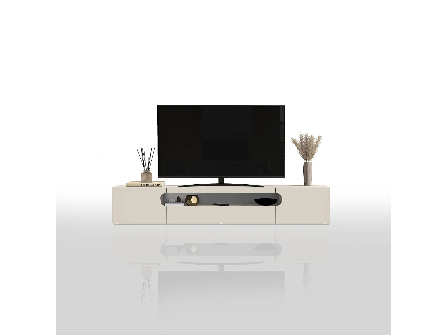 Mobile porta TV Real con 2 ante laterali 1 ribalta e 1 vano aperto cashmere 240x40x40 cm