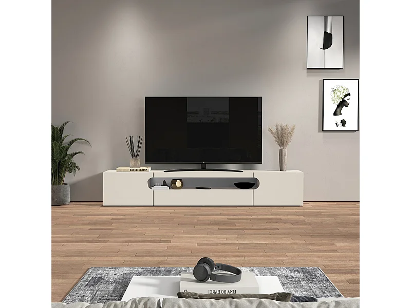 Mobile porta TV Real con 2 ante laterali 1 ribalta e 1 vano aperto cashmere 240x40x40 cm