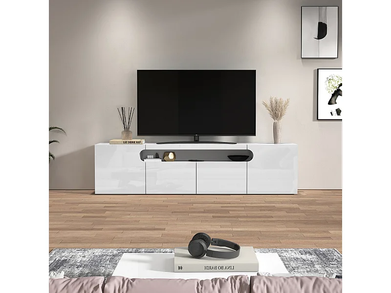 Mobile porta TV Real con 4 ante e 1 vano aperto bianco lucido 240x40x60 cm
