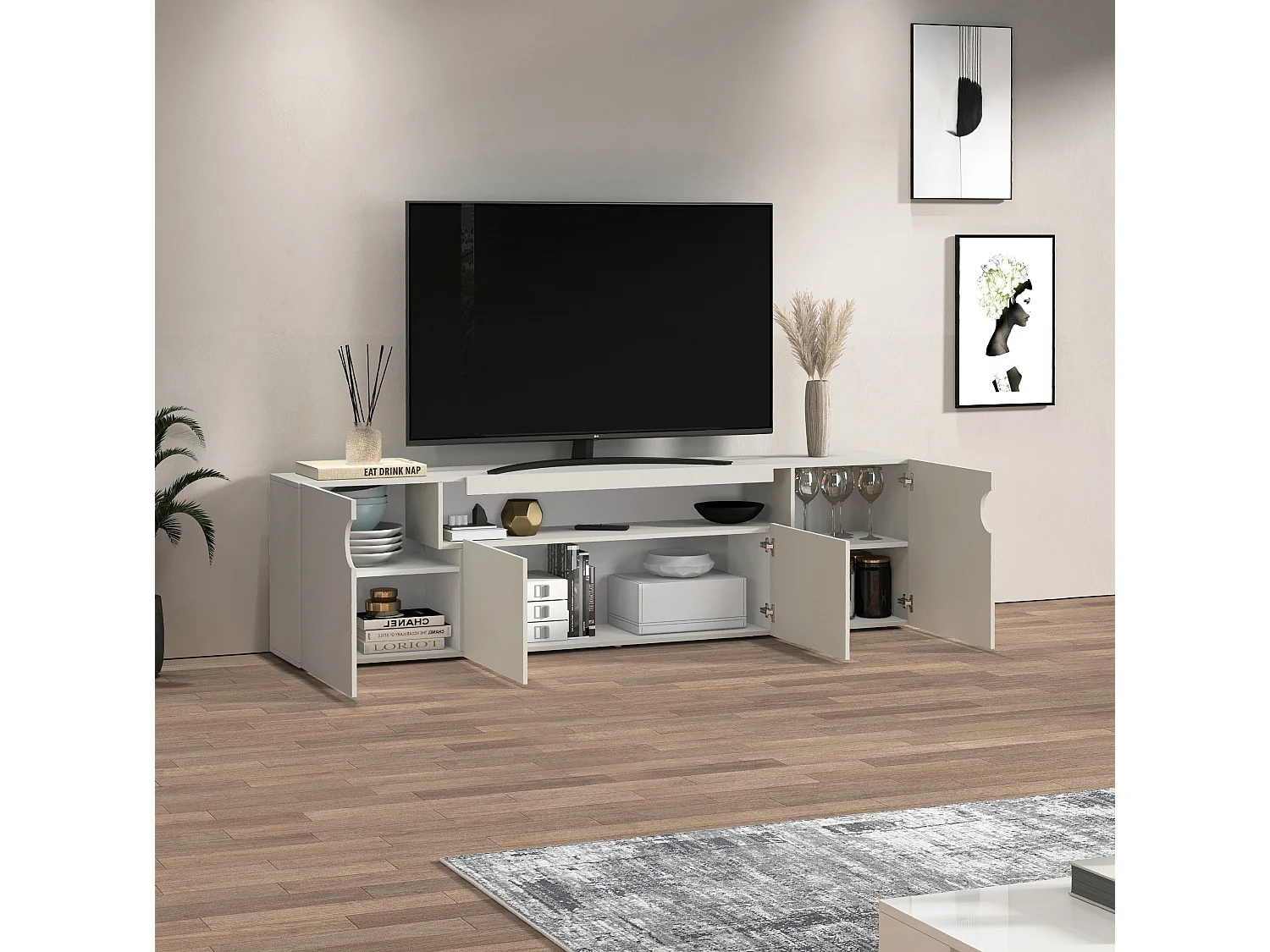 Mobile porta TV Real con 4 ante e 1 vano aperto cashmere 200x40x60 cm