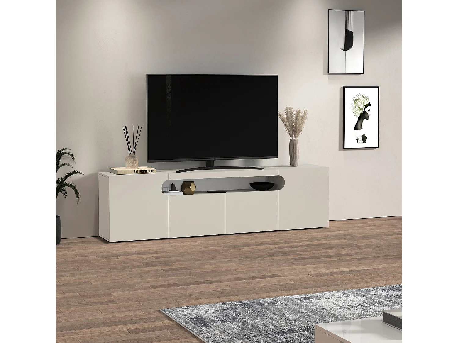 Mueble TV Real con 4 puertas y 1 compartimento abierto en color cachemira 200x40x60 cm