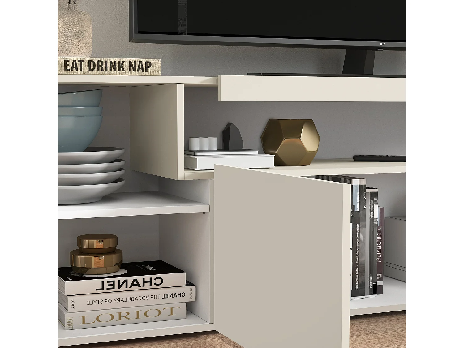 Mueble TV Real con 4 puertas y 1 compartimento abierto en color cachemira 200x40x60 cm