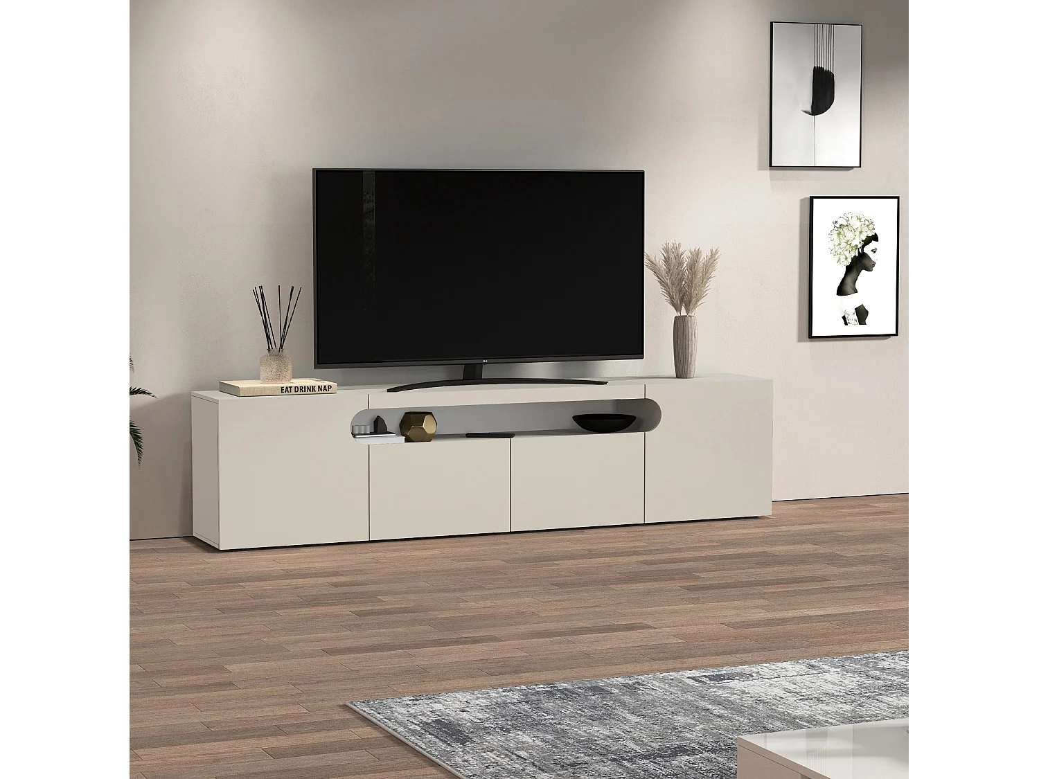 Mobile porta TV Real con 4 ante e 1 vano aperto cashmere 240x40x60 cm