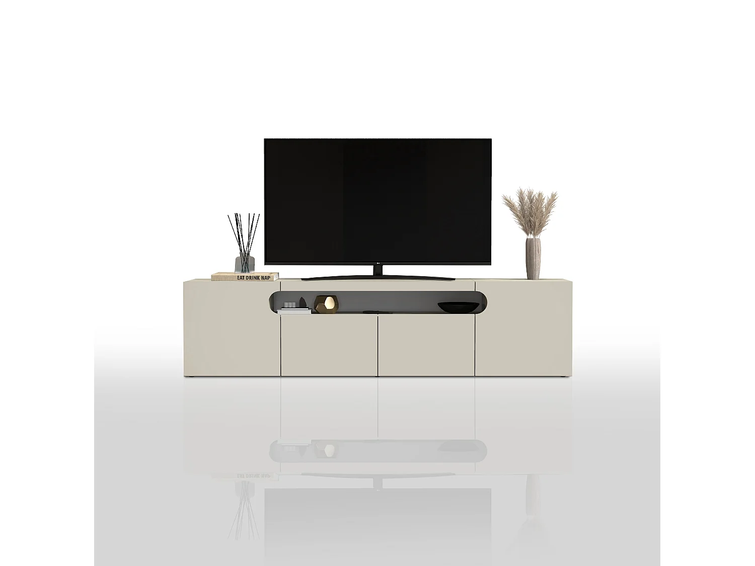 Mueble TV Real con 4 puertas y 1 compartimento abierto en color cachemira 240x40x60 cm