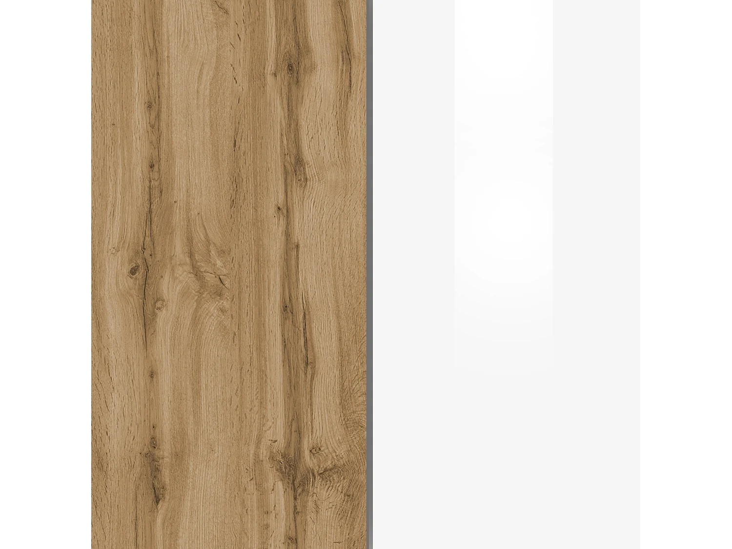 Credenza sospesa Iseo con 3 ante e 6 scomparti interni bianco lucido e rovere 150x35x70 cm