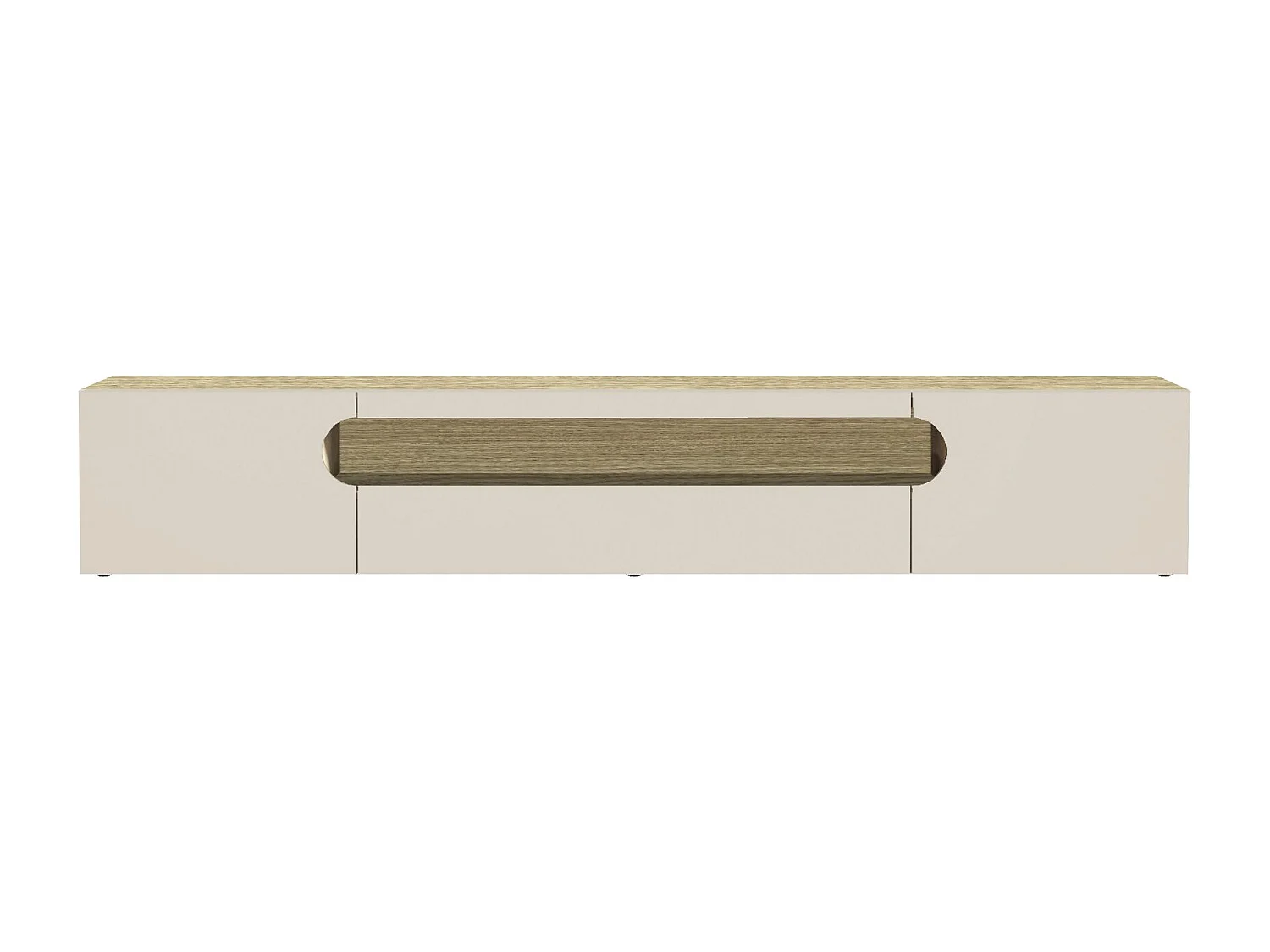 Mobile porta TV Real con 2 ante laterali 1 ribalta e 1 vano aperto cashmere e rovere chiaro 240x40x40 cm