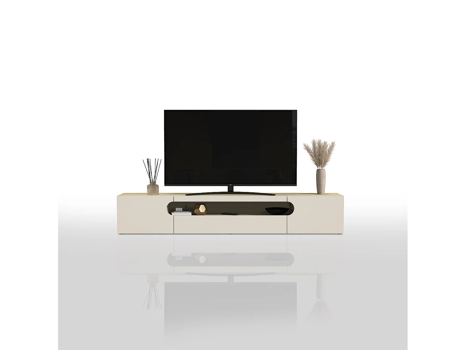 Mobile porta TV Real con 2 ante laterali 1 ribalta e 1 vano aperto cashmere e rovere chiaro 240x40x40 cm