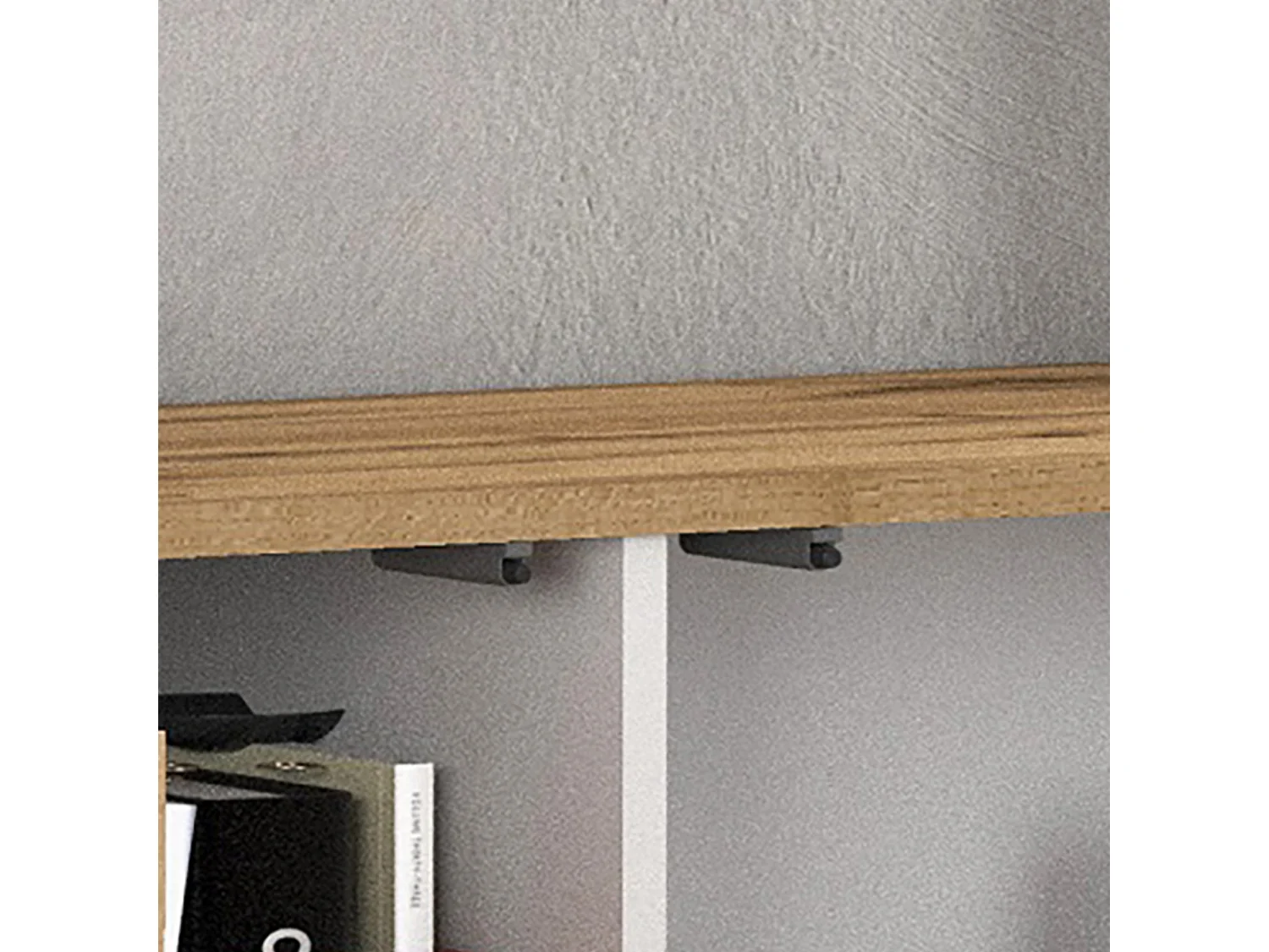 Credenza sospesa Iseo con 5 ante e 10 scomparti interni bianco lucido e rovere 200x35x70 cm