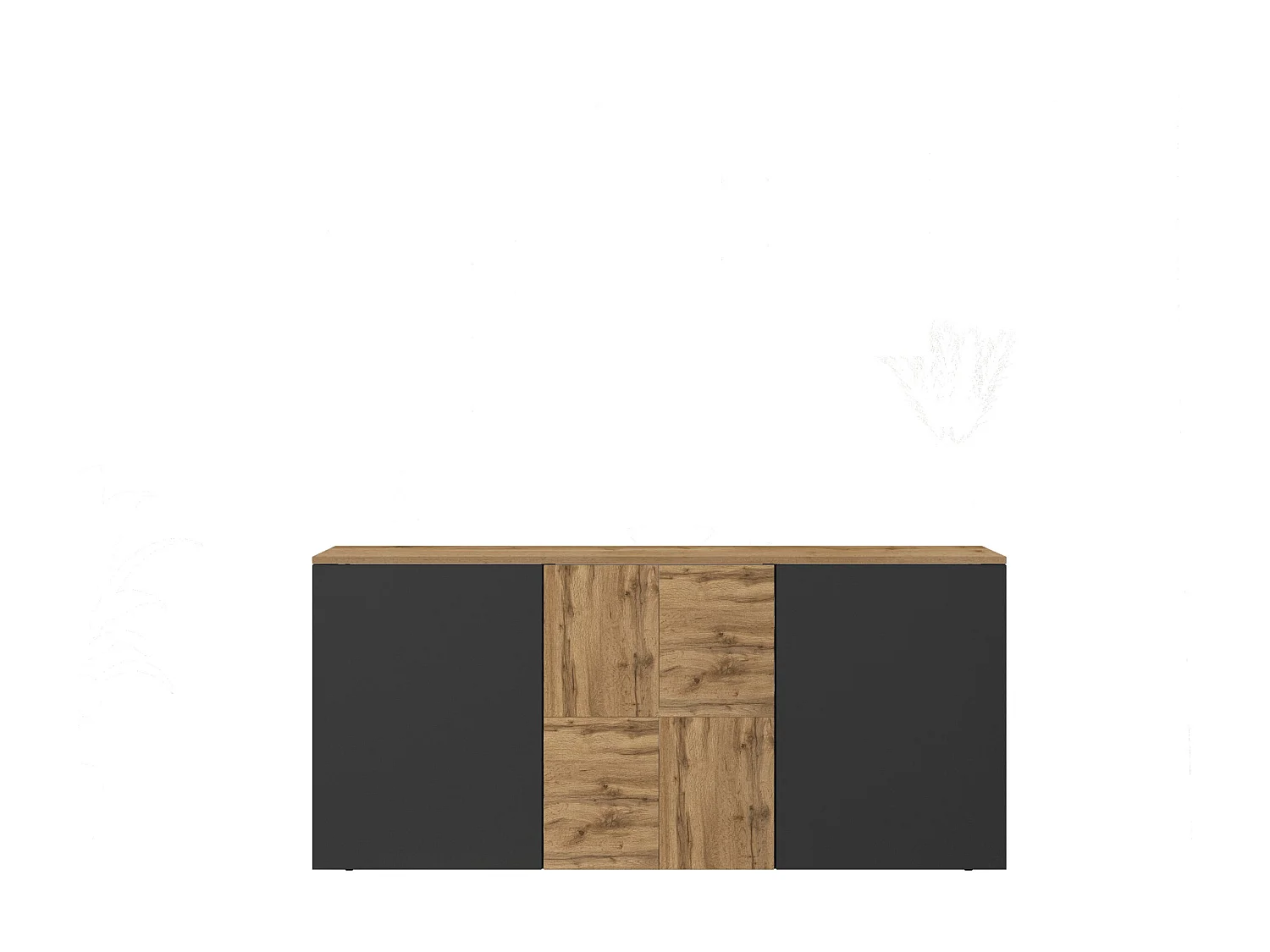 Credenza sospesa Iseo con 3 ante e 6 scomparti interni antracite opaco e rovere 150x35x70 cm