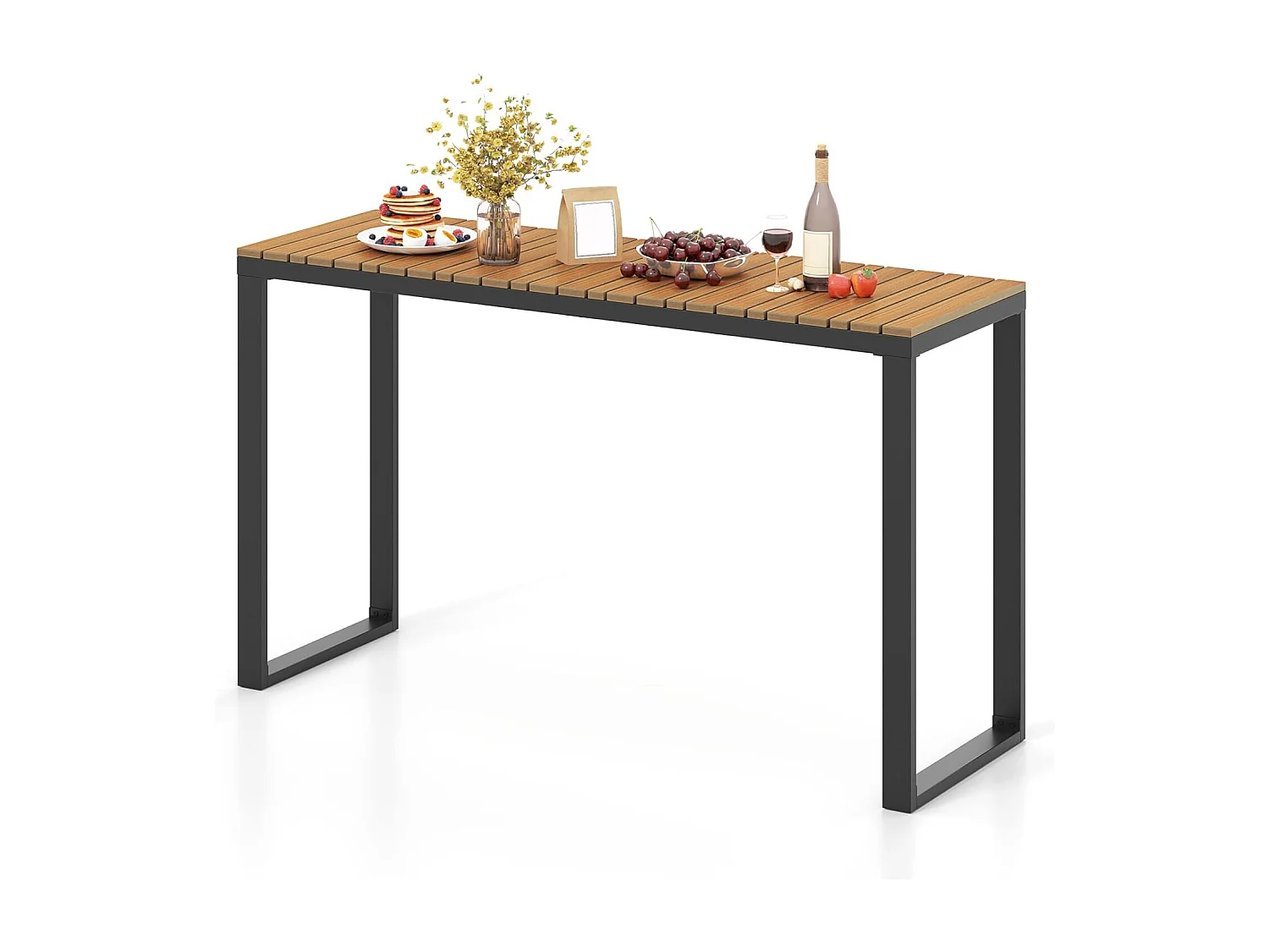 Tuintafel, weerbestendig, 129 x 42 cm, terrastafel met WPC-tafelblad en metalen frame, rechthoekige balkontafel, outdoor-eettafel voor balkon, terras, tuin
