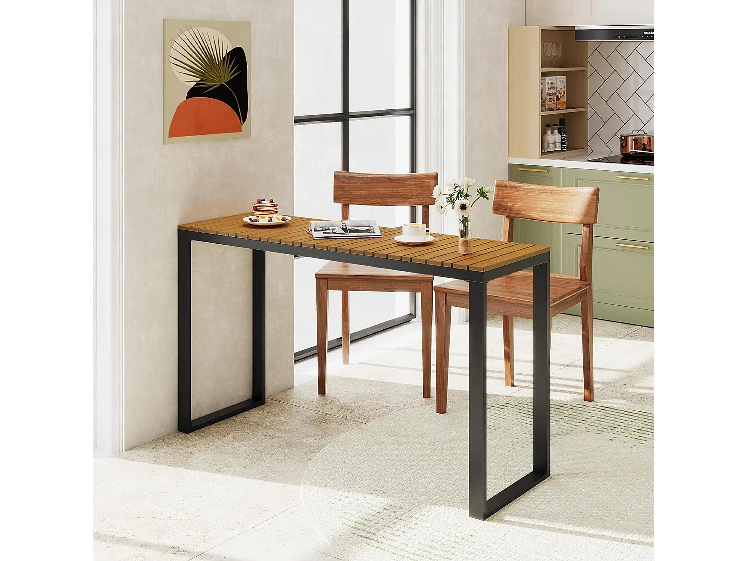 Tuintafel, weerbestendig, 129 x 42 cm, terrastafel met WPC-tafelblad en metalen frame, rechthoekige balkontafel, outdoor-eettafel voor balkon, terras, tuin