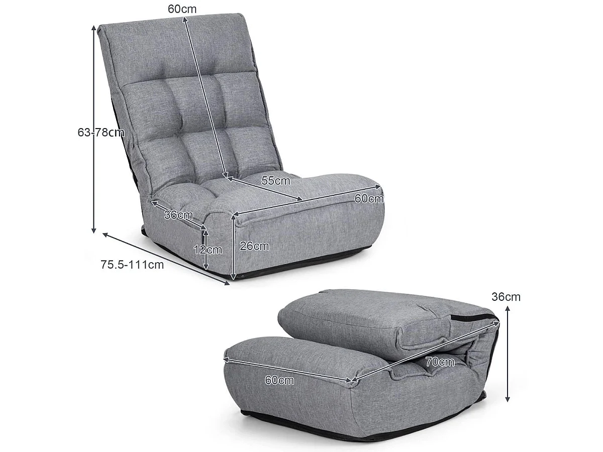 Boden-Klappstuhl 4-Fach Verstellbares Gaming-Bodensofa mit  Rückenlehne Grau