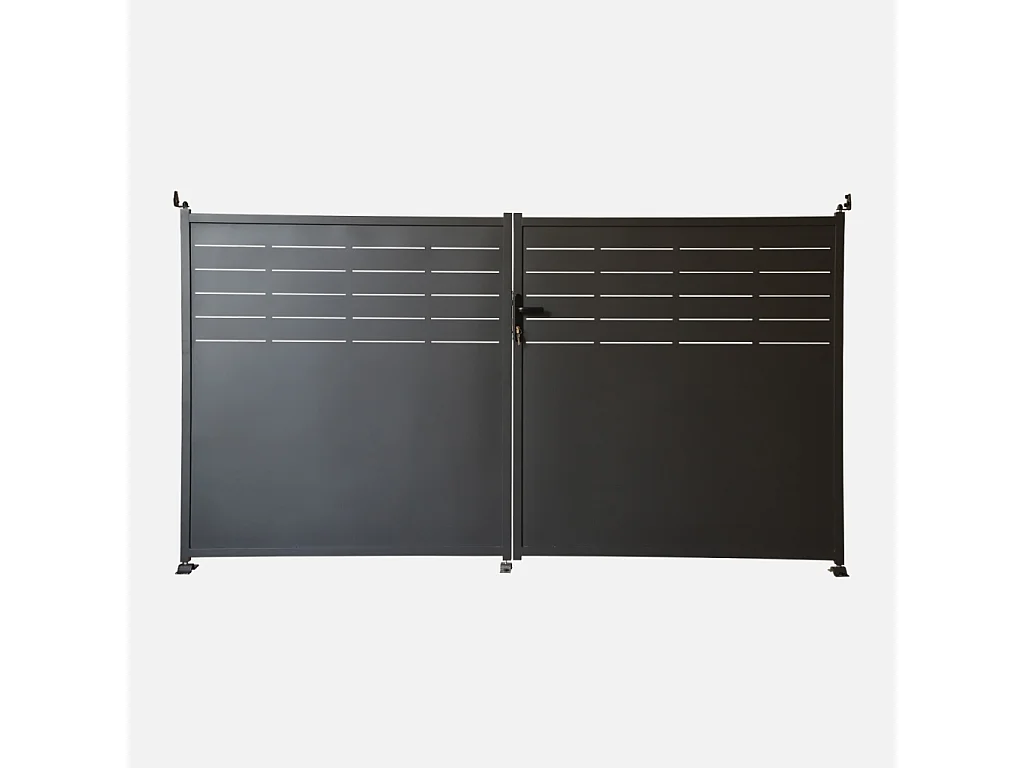 Portail de jardin acier galvanisé anthracite 2 portes avec serrure et poignée. fixation mur et sol - Axis