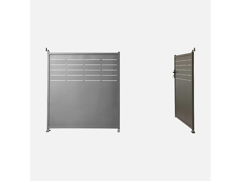 Portail de jardin acier galvanisé anthracite 2 portes avec serrure et poignée. fixation mur et sol - Axis