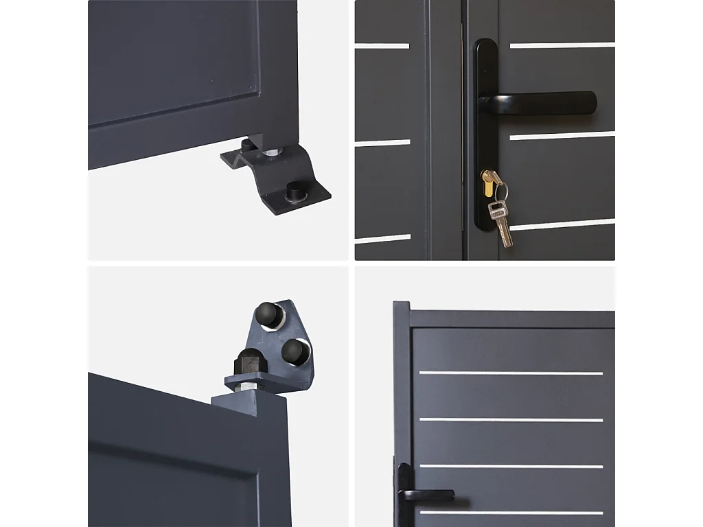 Portail de jardin acier galvanisé anthracite 2 portes avec serrure et poignée. fixation mur et sol - Axis