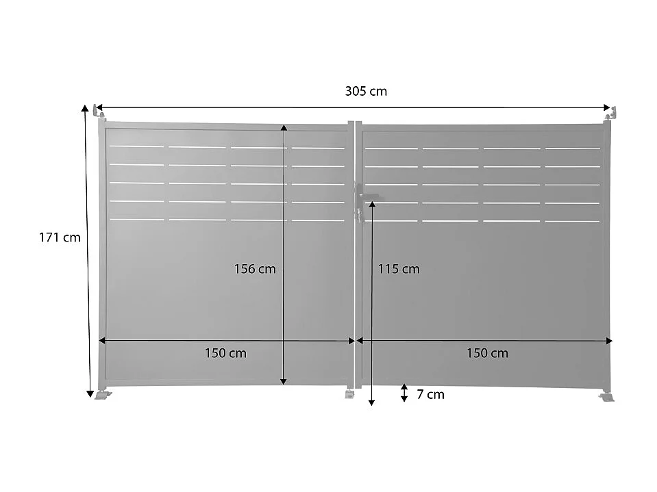 Portail de jardin acier galvanisé anthracite 2 portes avec serrure et poignée. fixation mur et sol - Axis