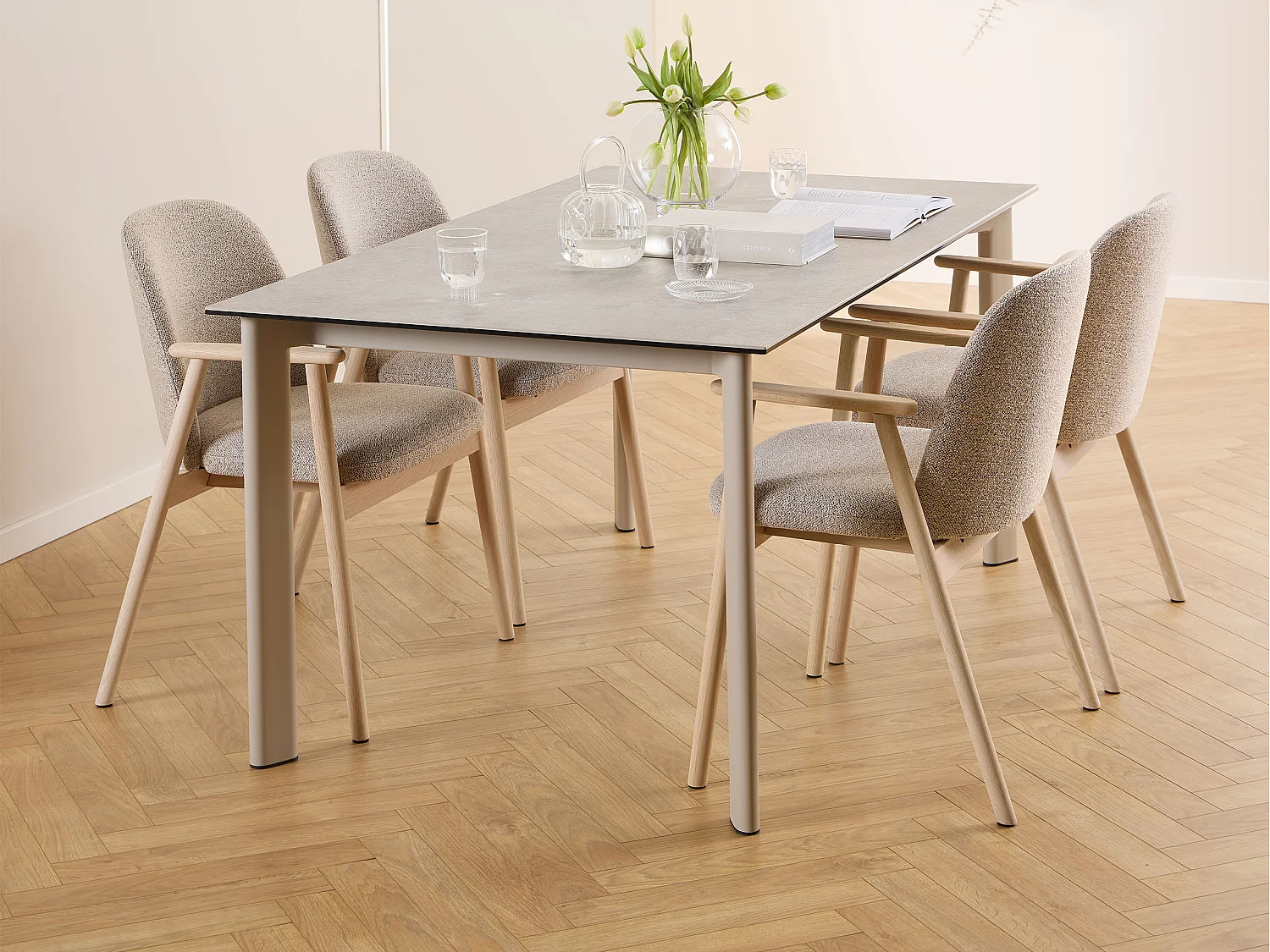 2x Krzesło Ligna wood dębowe z podłokietnikami, Beige 60