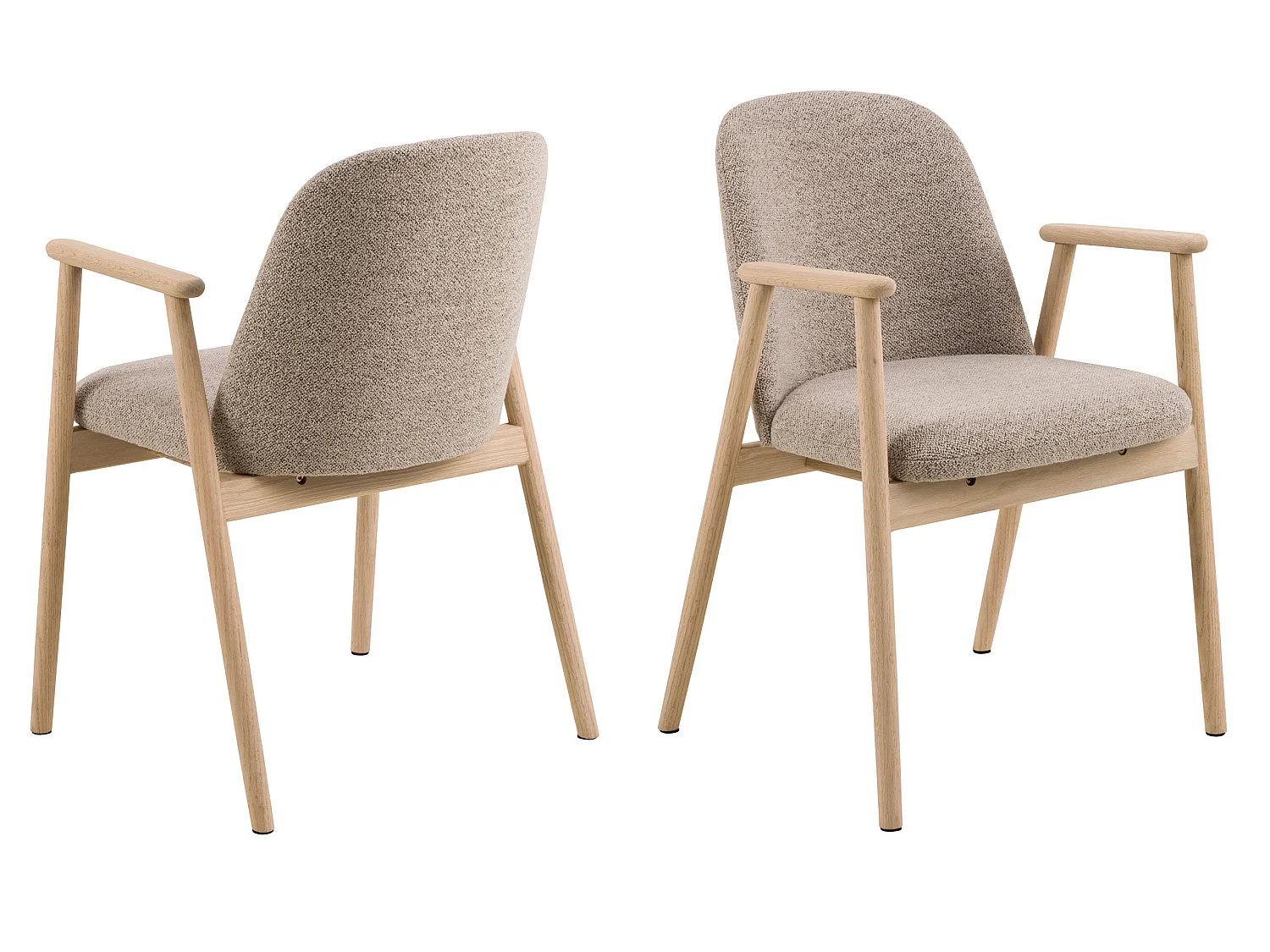 2x Chaise Ligna en bois de chêne avec accoudoirs, Beige 60