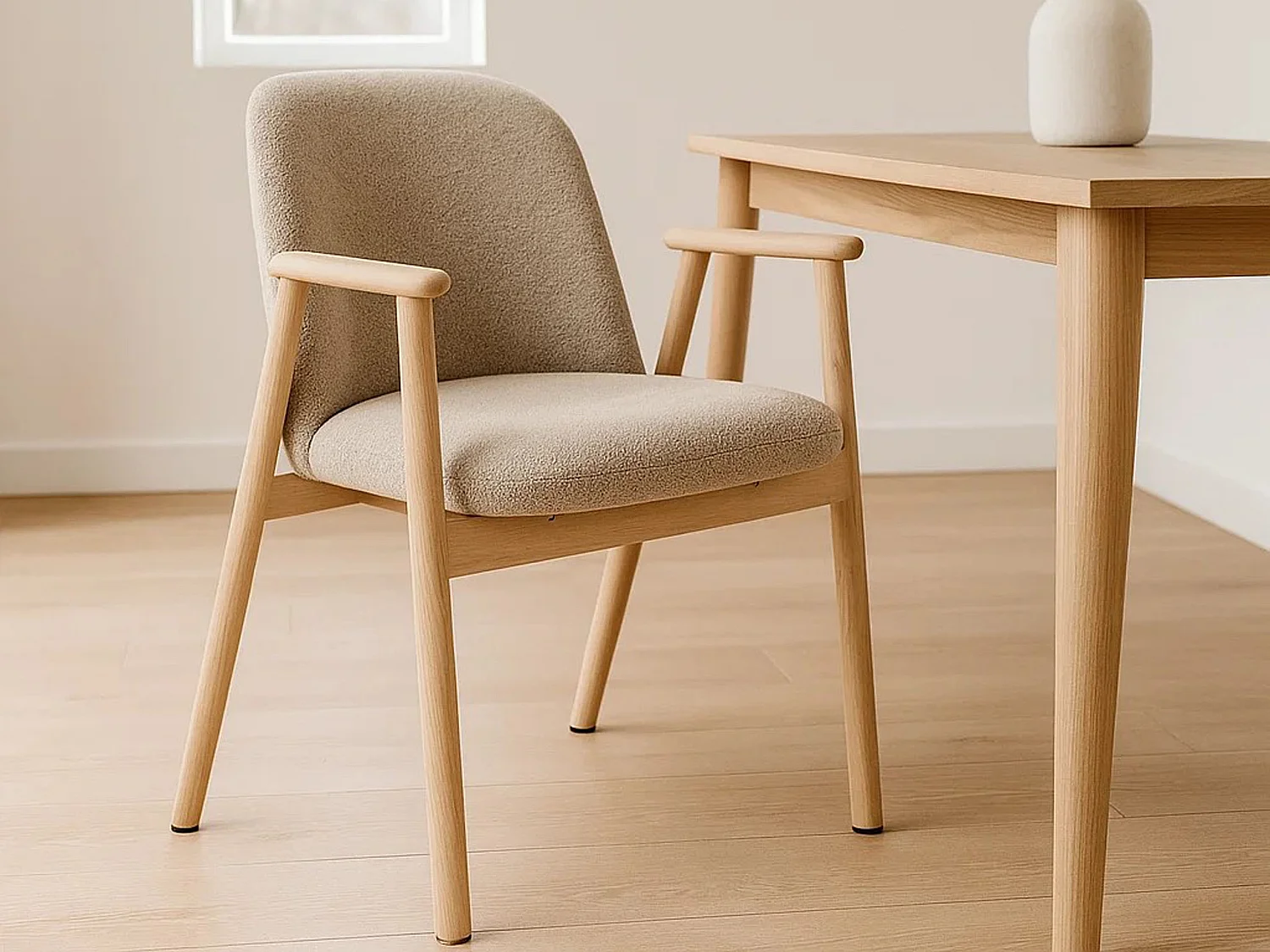 2x Chaise Ligna en bois de chêne avec accoudoirs, Beige 60