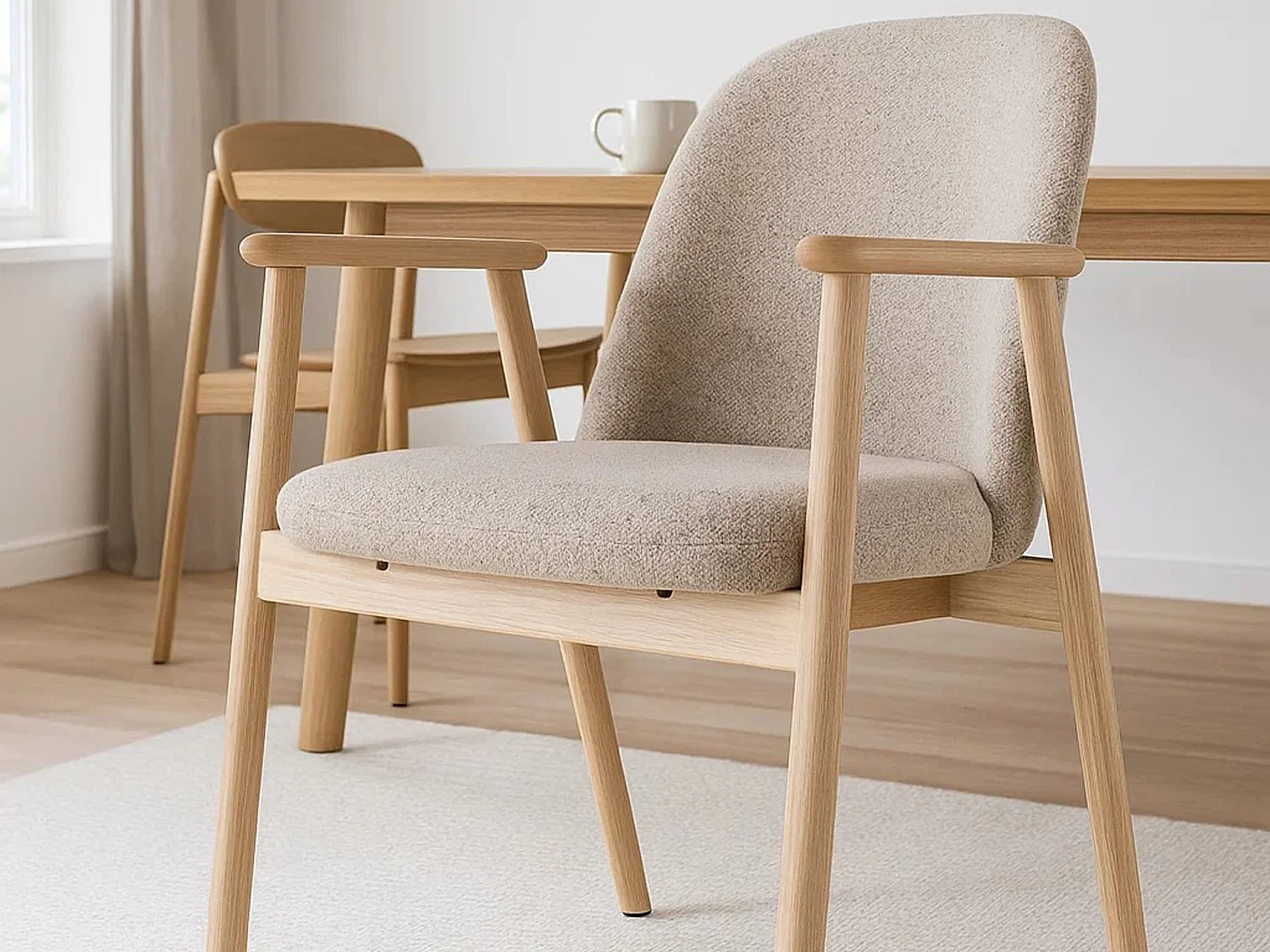 2x Chaise Ligna en bois de chêne avec accoudoirs, Beige 60