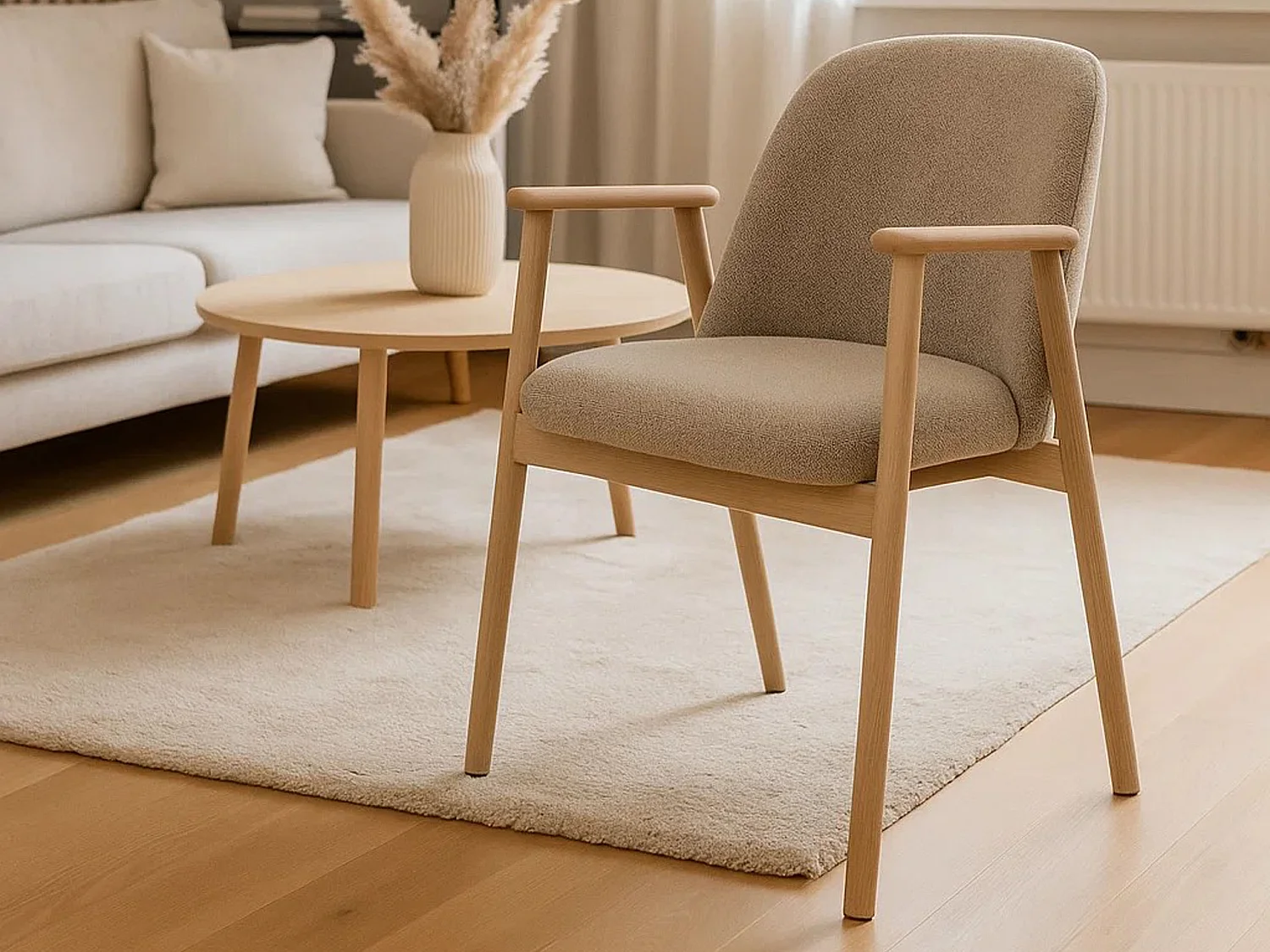 2x Chaise Ligna en bois de chêne avec accoudoirs, Beige 60