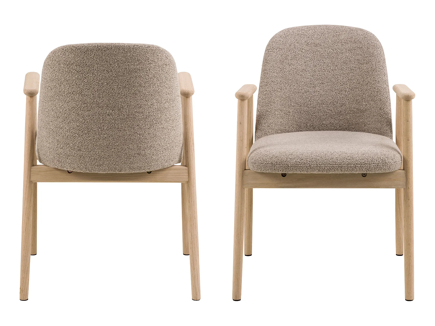 2x Chaise Ligna en bois de chêne avec accoudoirs, Beige 60