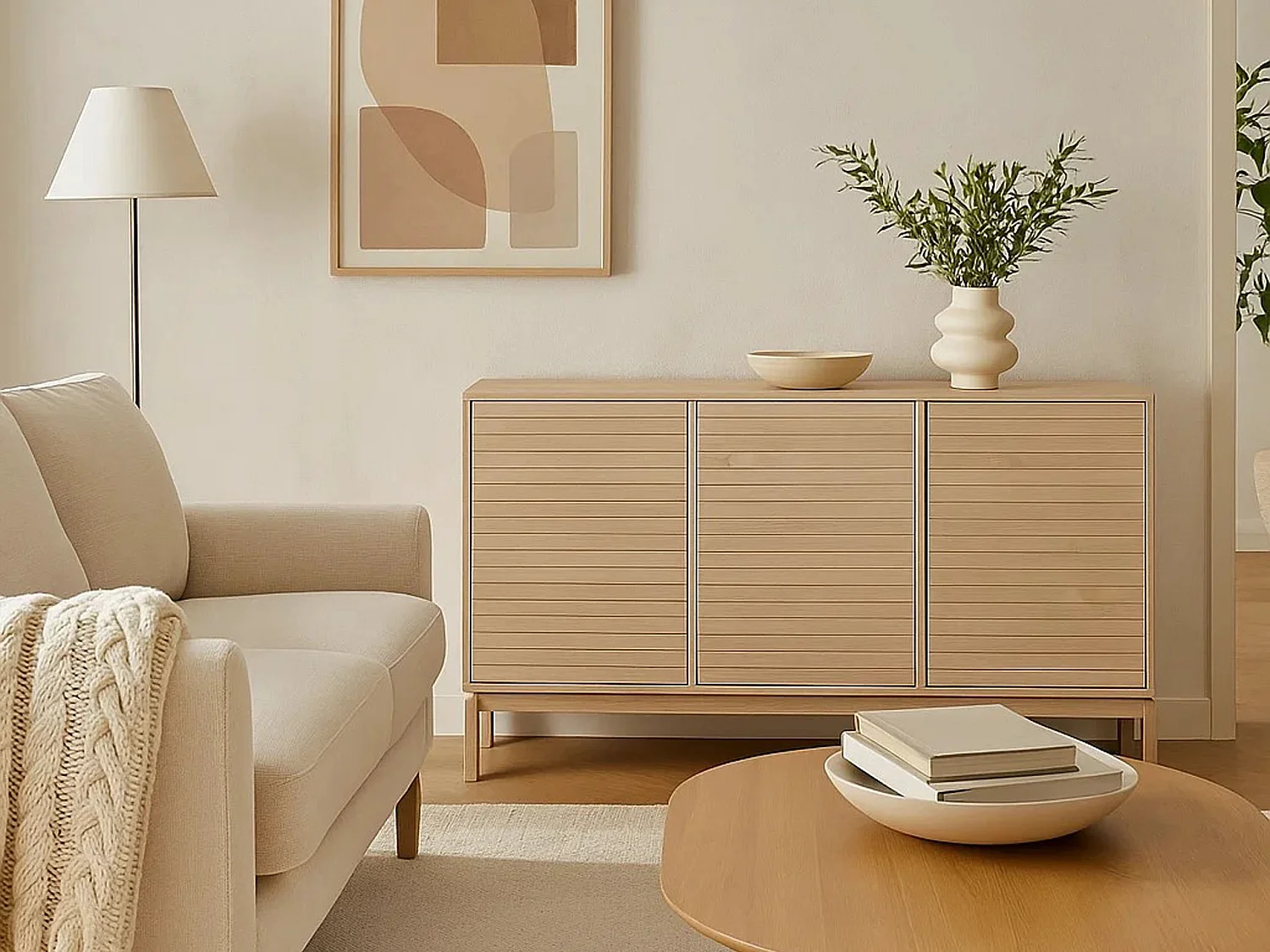 Komoda Cortina z frontem lamelowym, kolor dębowy bielony olejowany