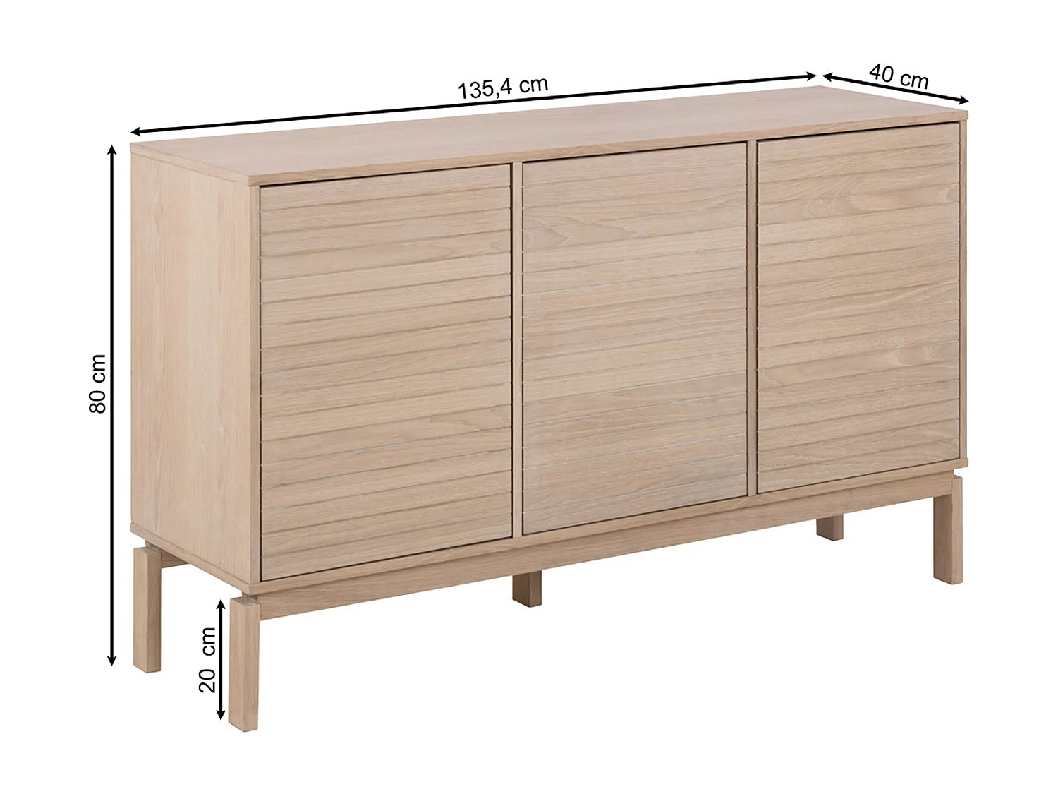 Komoda Cortina z frontem lamelowym, kolor dębowy bielony olejowany