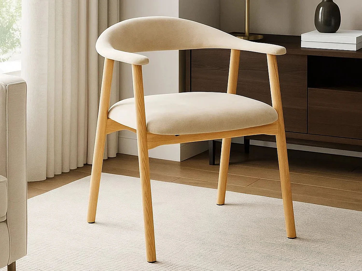 2x Krzesło dębowe Scandi line z podłokietnikami, tapicerowane Danny beige 3