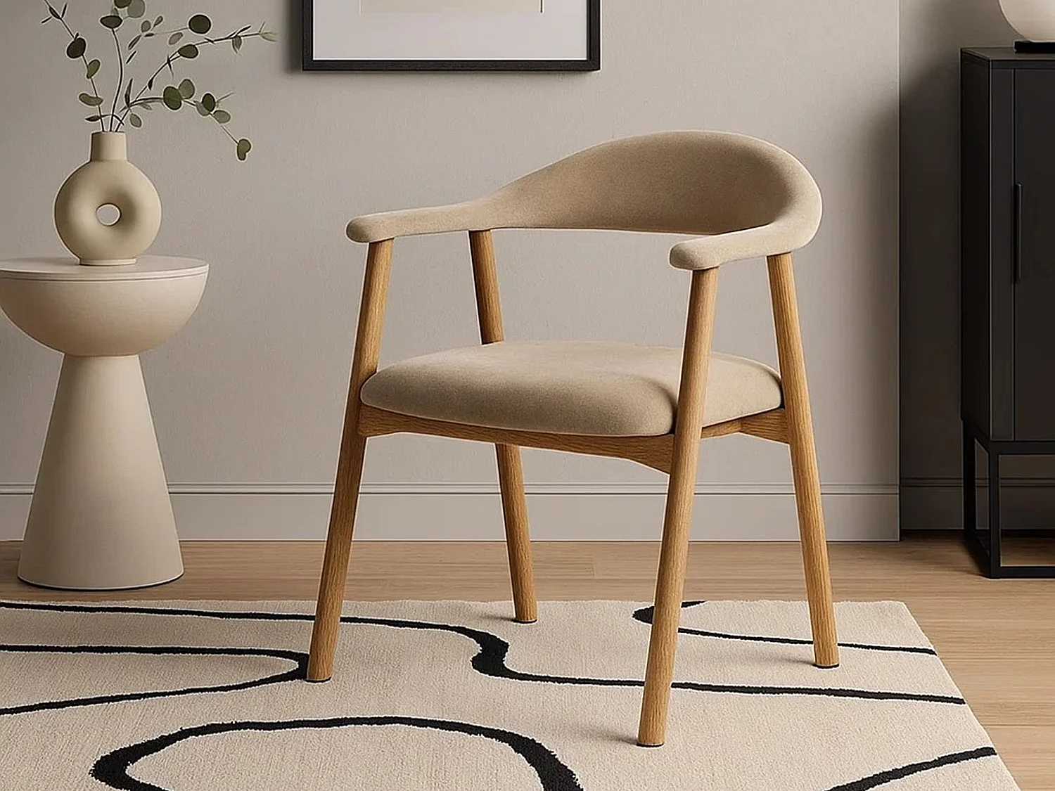 2x Krzesło dębowe Scandi line z podłokietnikami, tapicerowane Danny beige 3