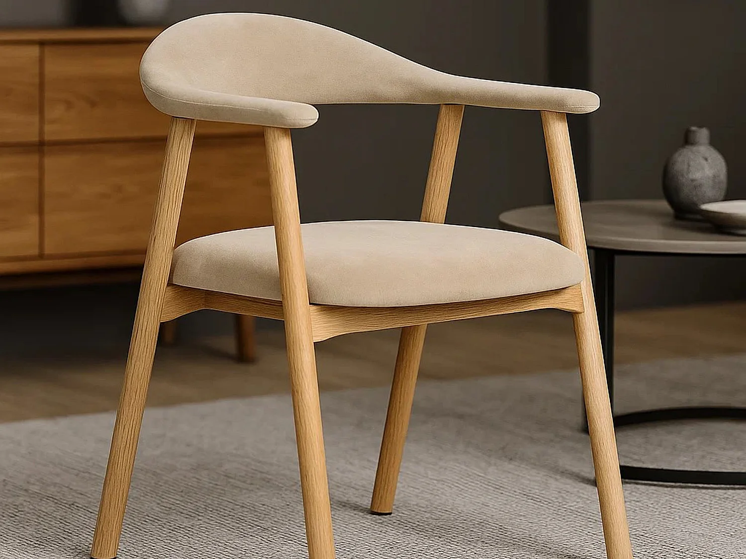 2x Krzesło dębowe Scandi line z podłokietnikami, tapicerowane Danny beige 3