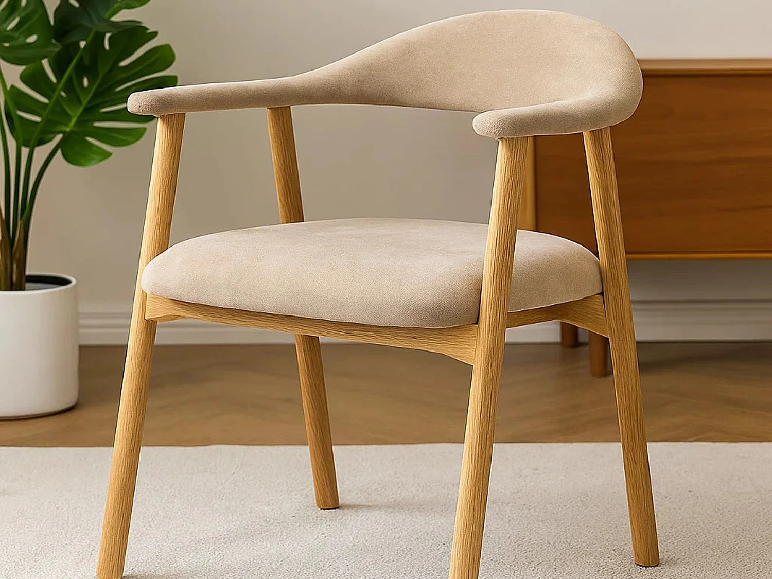 2x Krzesło dębowe Scandi line z podłokietnikami, tapicerowane Danny beige 3