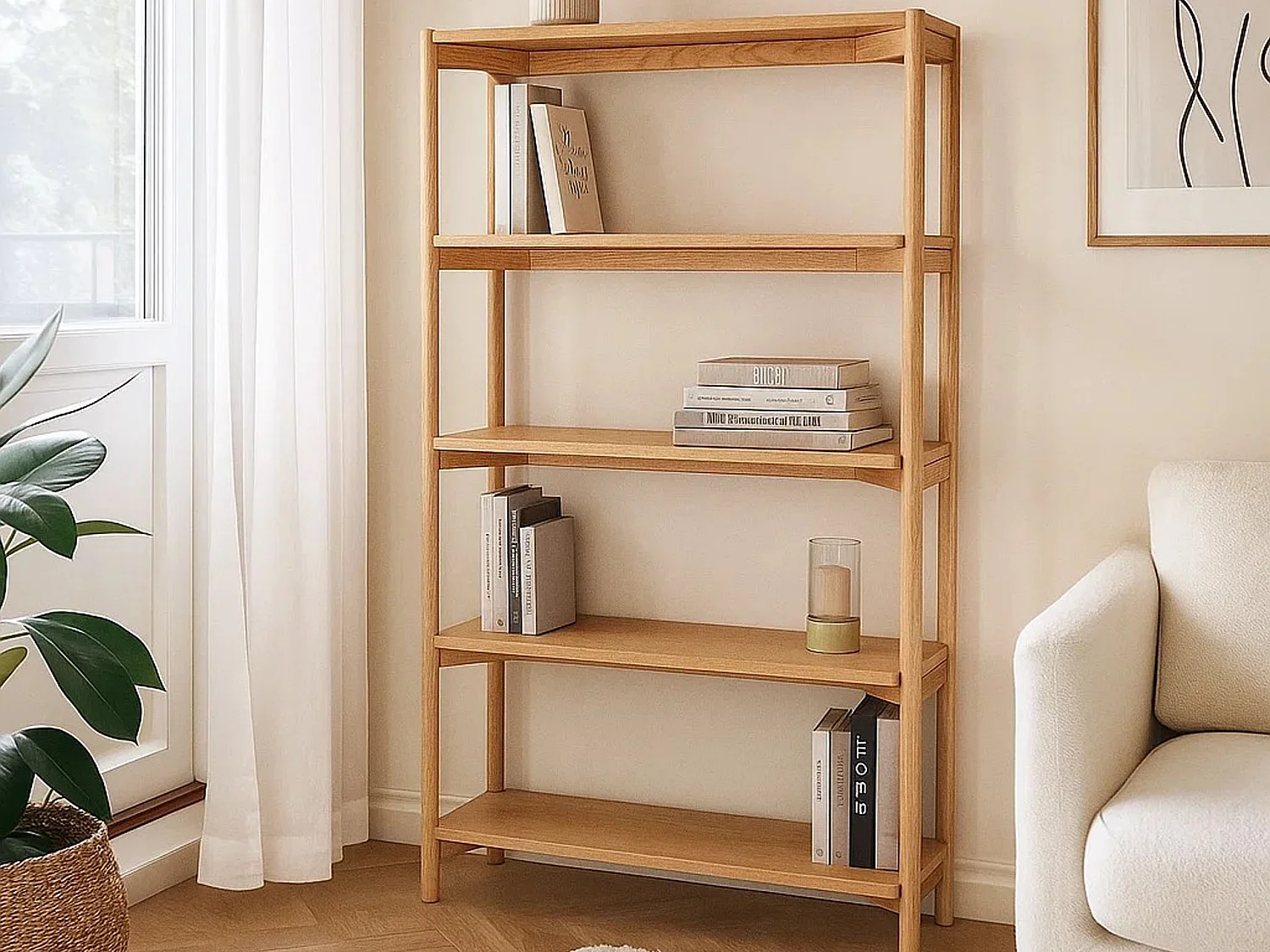Étagère Fjord en chêne haute 160x86 cm – style scandinave, couleur chêne huilé