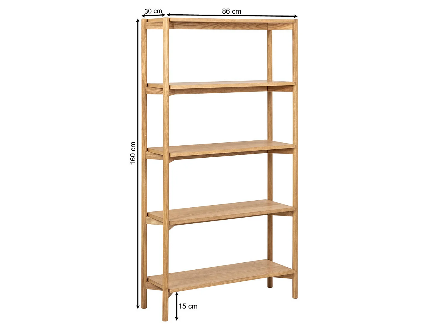 Étagère Fjord en chêne haute 160x86 cm – style scandinave, couleur chêne huilé