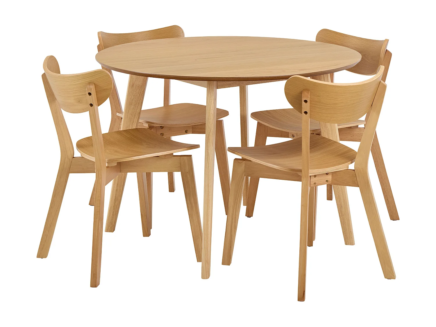 Zestaw jadalniany Lumo – stół okrągły z 4 krzesłami, kolor dębowy lakierowany