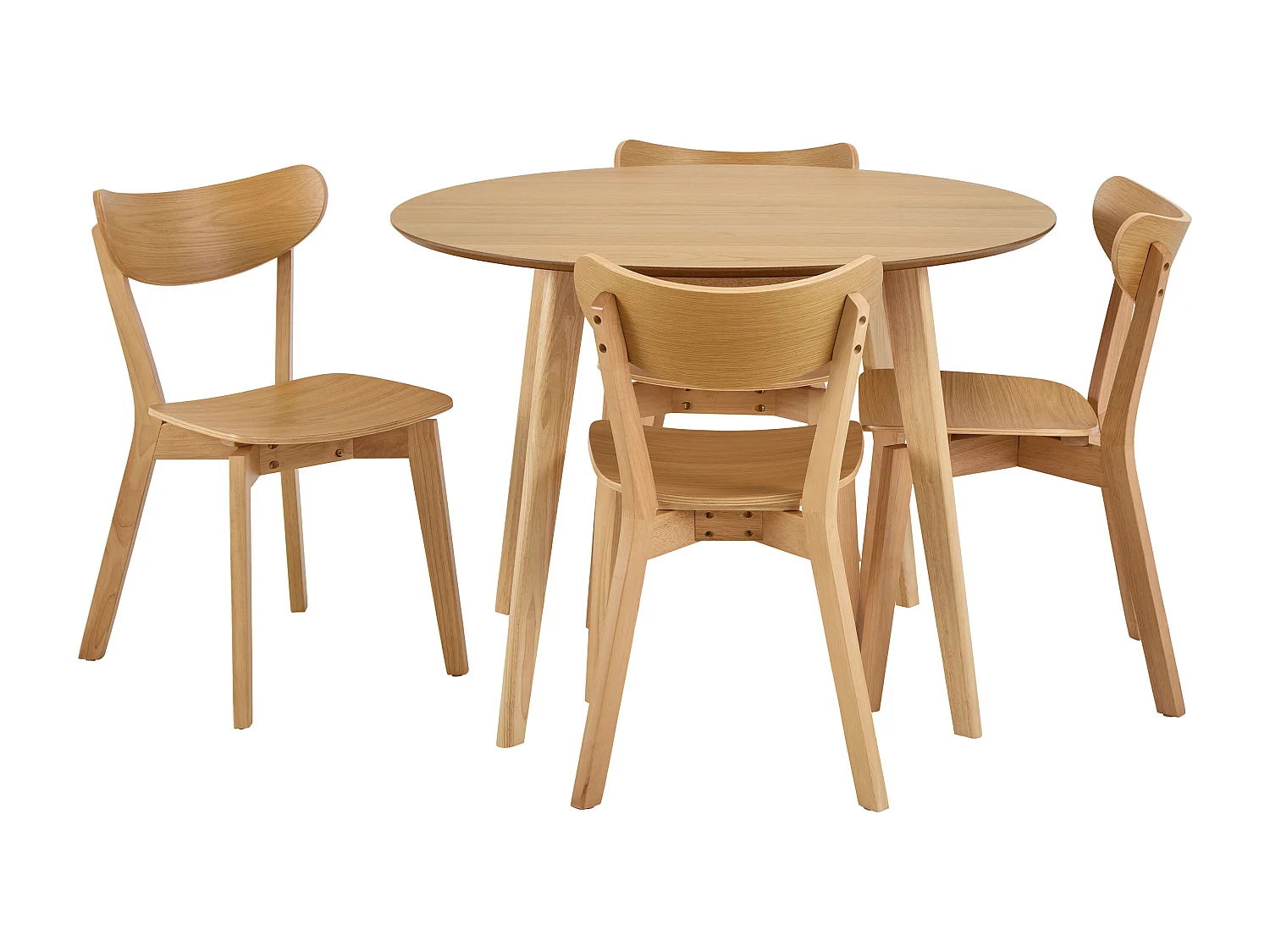 Zestaw jadalniany Lumo – stół okrągły z 4 krzesłami, kolor dębowy lakierowany