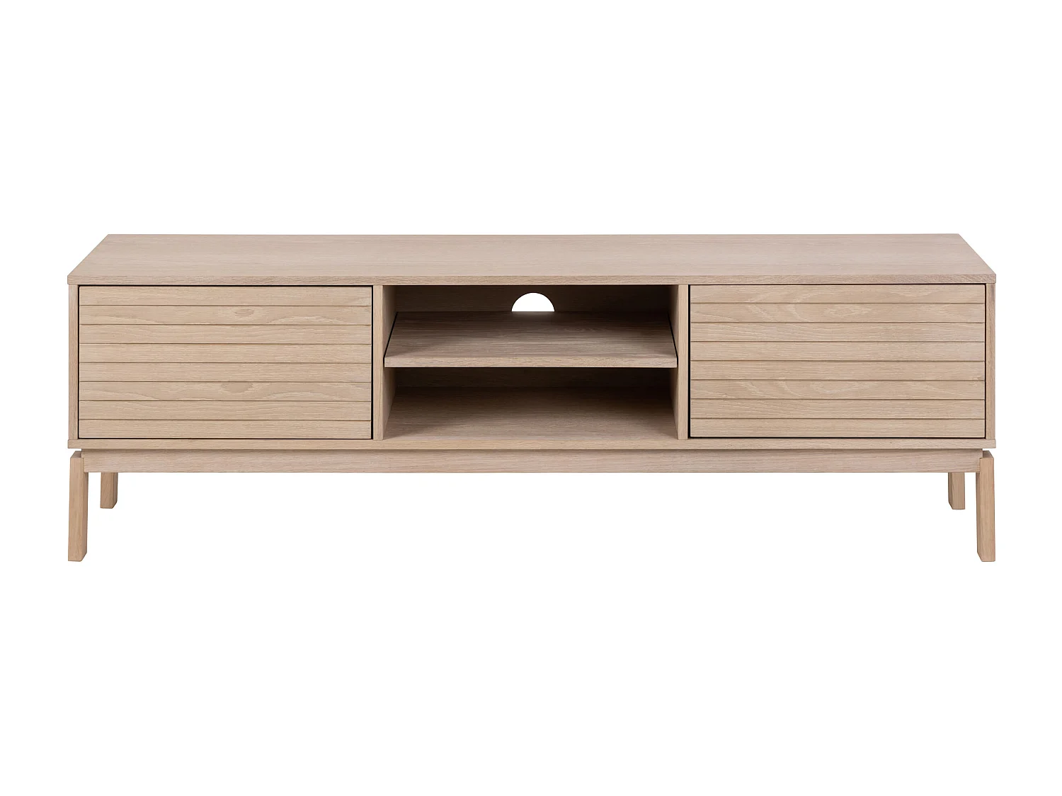 Szafka RTV Cortina 160 cm z frontem lamelowym, kolor dębowy bielony olejowany