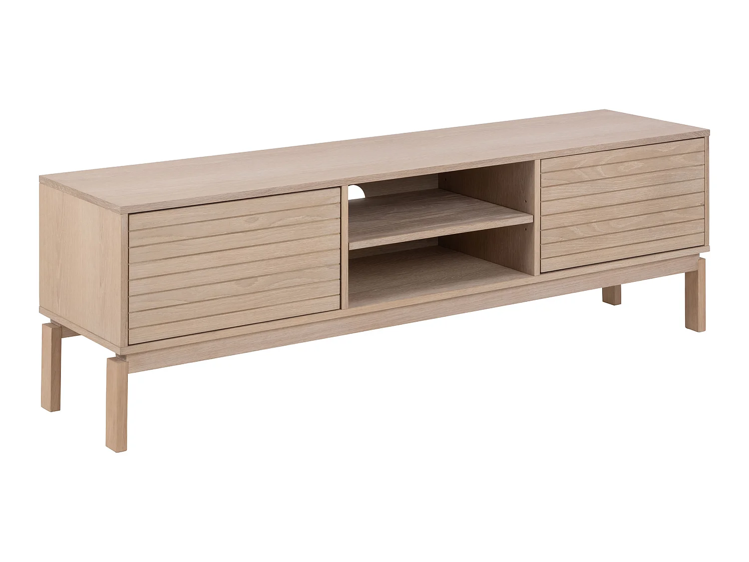 TV-kast Cortina 160 cm met lamellenfront, kleur gebleekt eiken geolied